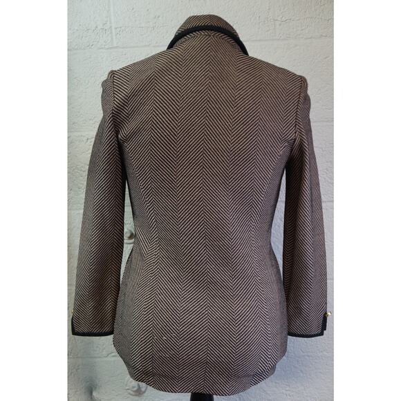 St. John Collection Pale Pink/Charcoal Herringbone Jacket w/ Suede Trim sz 6 - Picture 6 of 11